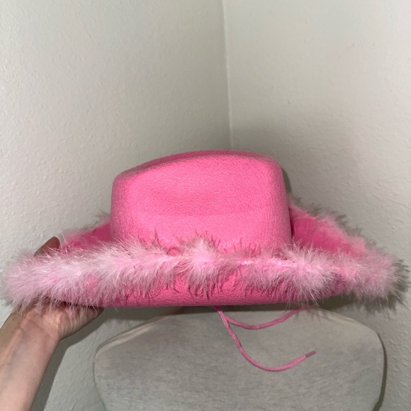 Hot Pink Cowgirl Cowboy Hat with Fur Rim - Picture 5 of 9